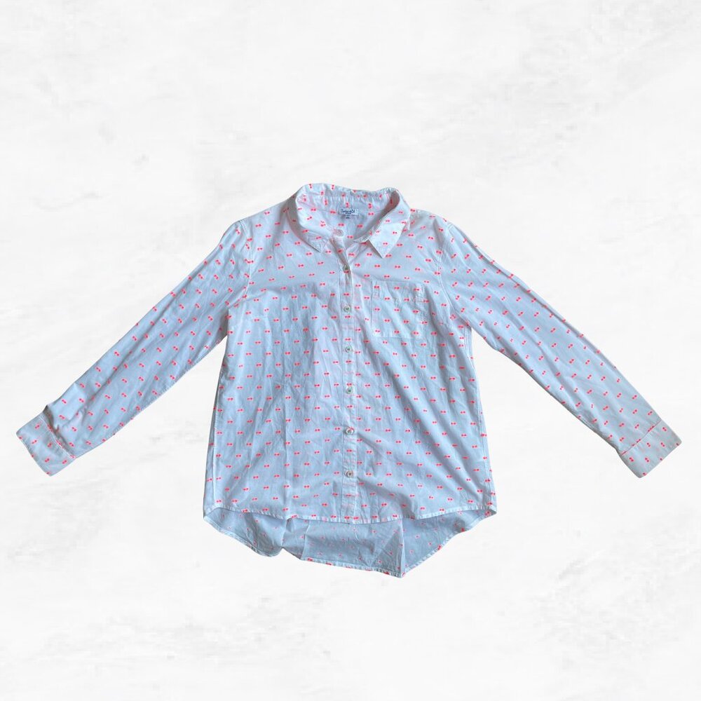 Splendid Button-Down Shirt with Neon Pink Bow Detail